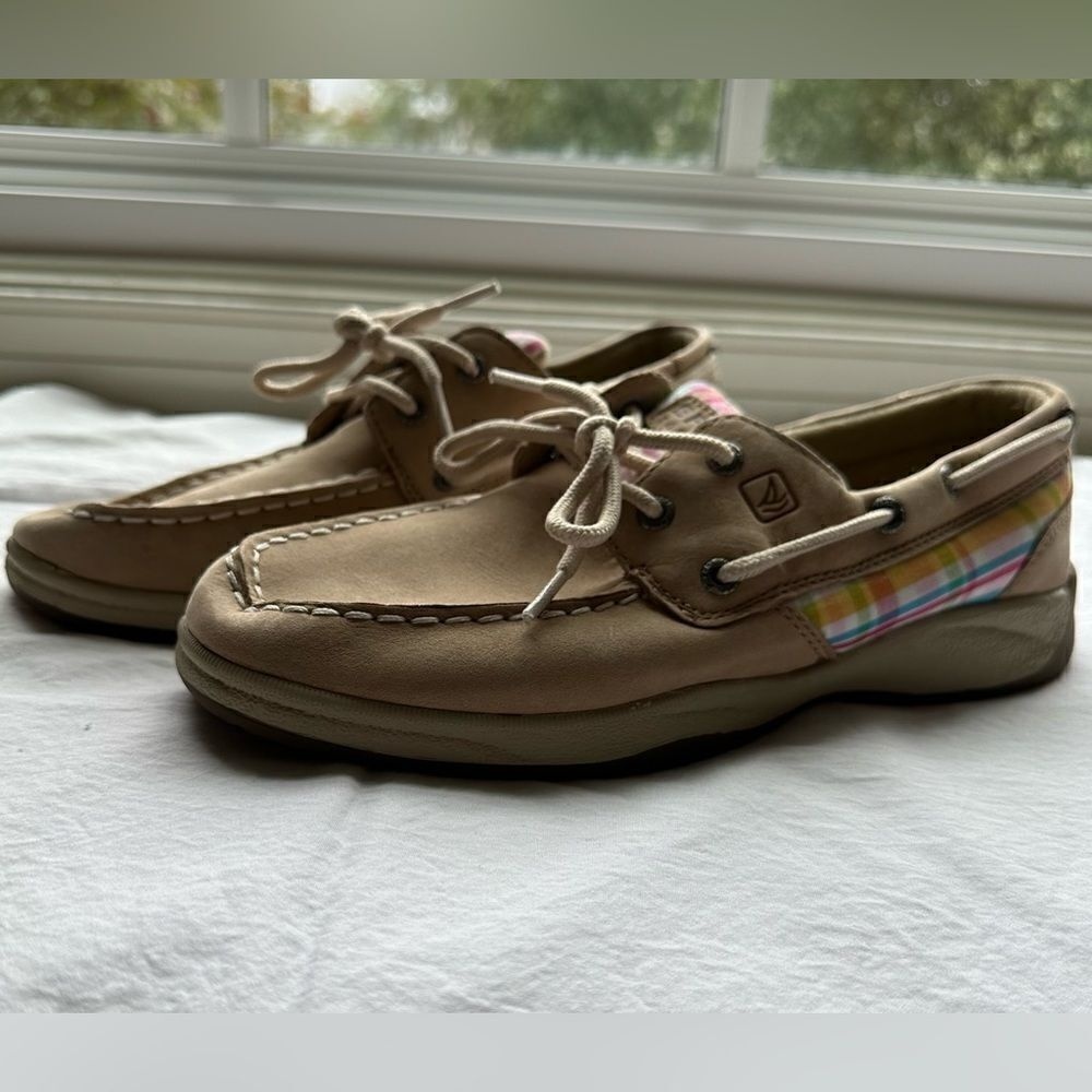 Sperry Leather Top Sider Boat Shoes Intrepid Plaid Design Size 5‎